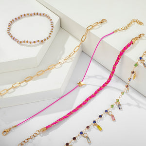 LILAC 5 Pieces Colorful Crystal Stone Charm Anklets - Bali Lumbung