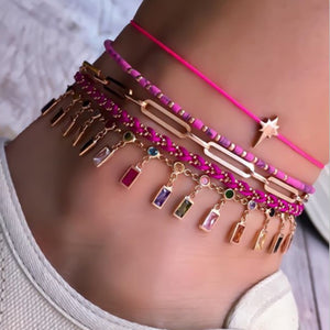LILAC 5 Pieces Colorful Crystal Stone Charm Anklets - Bali Lumbung