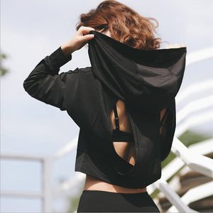 SUN Women's Hooded Long Sleeve Backless Exercise Tops