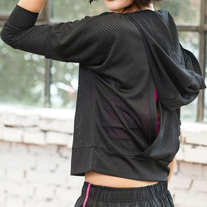 SUN Women's Hooded Long Sleeve Backless Exercise Tops