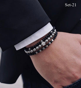 DES 3 Pieces Men Adjustable Bracelet with Natural Stone