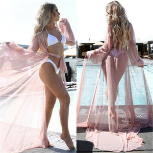 OLINA Women Tunic Chiffon Transparent Beach Maxi Dress Swimwear Bikini Cover-up