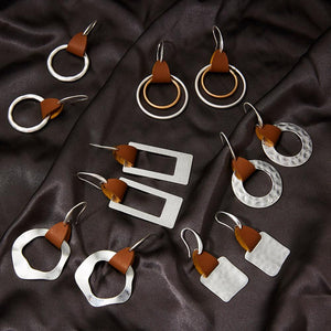 DHEA Modern Handmade Silver Leather Drop Earrings