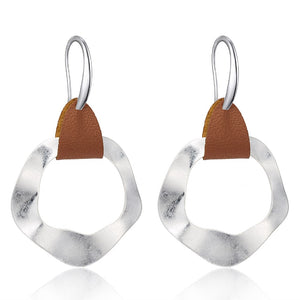 DHEA Modern Handmade Silver Leather Drop Earrings