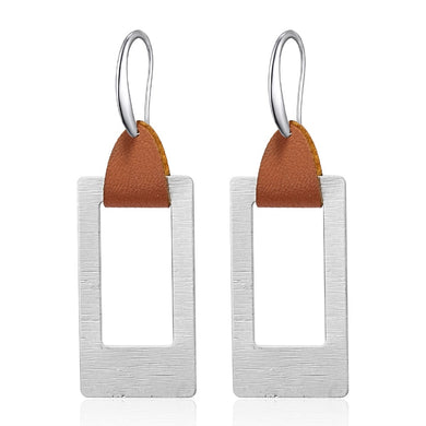 DHEA Modern Handmade Silver Leather Drop Earrings