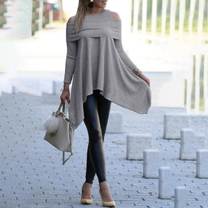 TANU Asymmetrical Pullovers Long Sleeve Blouses
