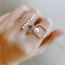 Indlæs billede til gallerivisning LINEA New Geometric Style Zircon Mixed Simulated Pearl Rings Fashion