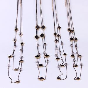 JASPER Long Gold Chain Crystal Beads Multilayer Necklaces