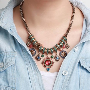 MEISELLA Vintage Bohemian Style Stone and  Beads Necklace
