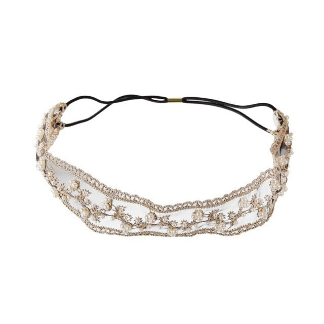 IOLA Sexy White Black Lace Headband with Simulated Pearl - Bali Lumbung