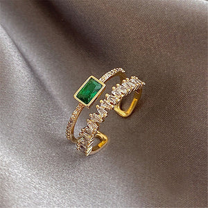 ITSEY Simple Versatile Open Style Green Double-layer Ring