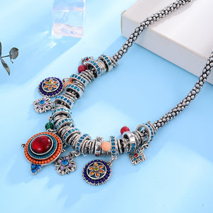 MEISELLA Vintage Bohemian Style Stone and  Beads Necklace