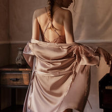 Load image into Gallery viewer, PAULINE Lace Trim Women Satin Short Suit Sexy Loose Kimono Sleepwear Lingerie
