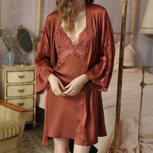 Load image into Gallery viewer, PAULINE Lace Trim Women Satin Short Suit Sexy Loose Kimono Sleepwear Lingerie