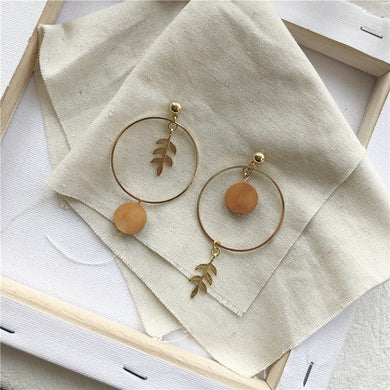 KIKA Handmade Asymmetrical Hoop Leaf Drop Earrings - Bali Lumbung