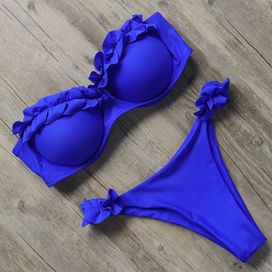EVANGELINE Bandeau Ruffled Bikini Swimwear Women Swimsuit