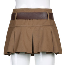 Cargar imagen en el visor de la galería, ARCHER Brown Pleated Mini Skirt High Waisted Skort with Belt