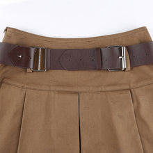 Cargar imagen en el visor de la galería, ARCHER Brown Pleated Mini Skirt High Waisted Skort with Belt