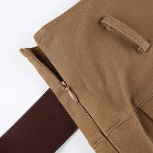 ARCHER Brown Pleated Mini Skirt High Waisted Skort with Belt