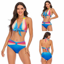 Cargar imagen en el visor de la galería, CYNTHIA Retro S-5XL Plus Size Neon Striped Push-Up Bikini Set