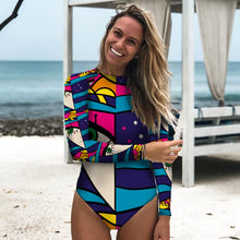 Load image into Gallery viewer, DELPHINE Abstract Long Sleeves Cross Style Monokini Swimsuit - Bali Lumbung