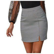 Load image into Gallery viewer, ZALE Plaid Houndstooth Printing Open Fork High Waist Short Skirt Mini Skirt