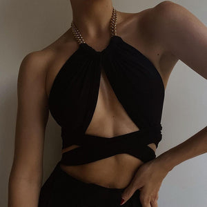 BANA Bandage Sexy Chain Halter Crop Tops for Summer