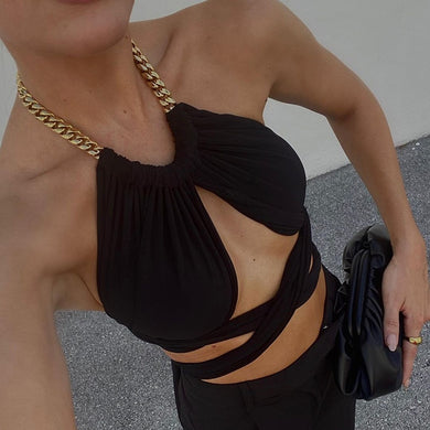 BANA Bandage Sexy Chain Halter Crop Tops for Summer