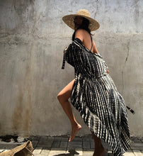 Indlæs billede til gallerivisning ILA Women&#39;s Swimwear Cover-ups Retro Striped Self Belted