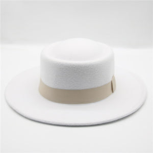 DEMELZA Women's Formal Classic Fedora Hat with Ribbon Belt Wide Brim Pork Pie Round Top