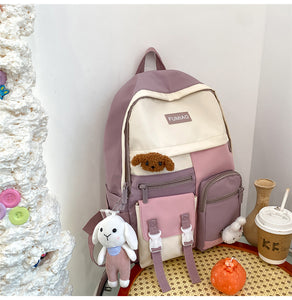 PEPPY #4 Cute Backpack Waterproof Candy Color Backpack Set with Animal Stuffed Dolls