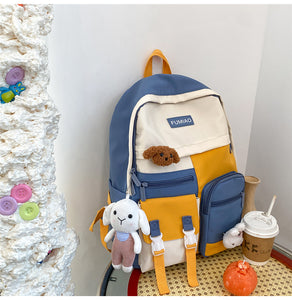 PEPPY #4 Cute Backpack Waterproof Candy Color Backpack Set with Animal Stuffed Dolls