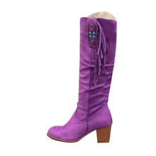 Cargar imagen en el visor de la galería, DALLAS Knee-High Western Riding Wedge Heel Tassels Cowboy Boots Women Shoes
