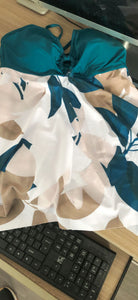 EVELYN Plus Size Leaf Prints V-Neck Tankini Set Two Pieces Swimwear Size S-XXL