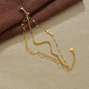 NOEL Stainless Steel Colorful Beads Cross Three Chain Bracelets