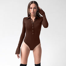 Load image into Gallery viewer, POLA Turn Down Collar Button Down Long Sleeves Skinny Bodysuit