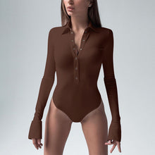 Load image into Gallery viewer, POLA Turn Down Collar Button Down Long Sleeves Skinny Bodysuit