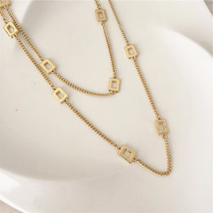BETH Classic Two Layered Gold Color Plating Hollow Square Pendant Long Necklaces