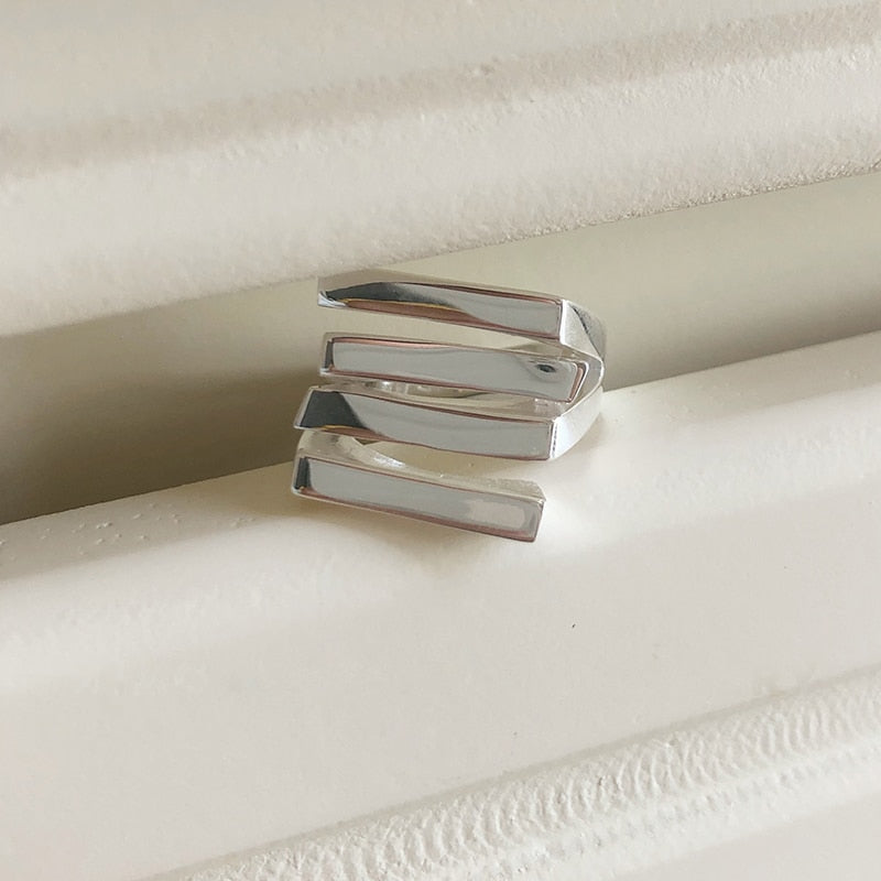 AGALIA #2A Irregular Multilayer Minimalist Silver Adjustable Rings