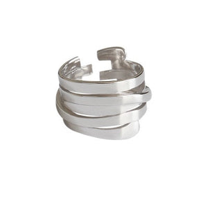 AGALIA #2B Irregular Multilayer Minimalist Silver Adjustable Rings