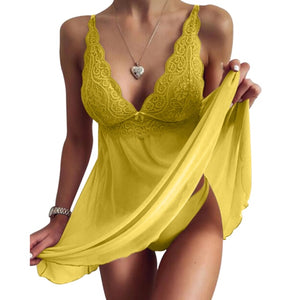 INEJ Mesh Lace Deep V-Neck Sleeveless Nightgown Sleepwear - Bali Lumbung