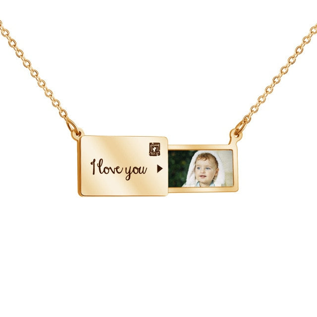 LOLI Custom Photo Engrave Lettering Creative Pull-Out Envelope Stainless Steel Pendant Necklaces - Bali Lumbung