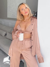 Load image into Gallery viewer, GAIA 3 Pieces Set Turn Down Collar Long Sleeve Including Top Bra Soft Pajamas - Bali Lumbung