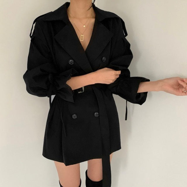 ALIVIA Minimalist Loose Flare Sleeve Double Breasted Trench Coat
