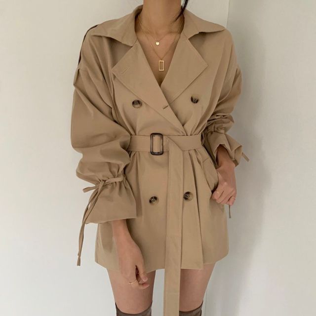 ALIVIA Minimalist Loose Flare Sleeve Double Breasted Trench