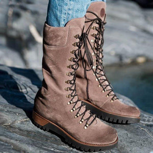 GALE Combat Boots with Warm Fur Lining Insole Non-slip Outsole Zipper Upper Lace Style Woman Shoes - Bali Lumbung