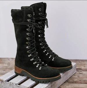 GALE Combat Boots with Warm Fur Lining Insole Non-slip Outsole Zipper Upper Lace Style Woman Shoes - Bali Lumbung