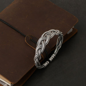 ORIA Sterling Silver Vintage Braided Adjustable Cuff Bracelets