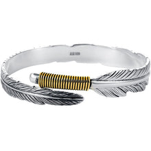 Load image into Gallery viewer, AETHRA #1 Feather Leaves Sterling Silver and Gold Handle Adjustable Bracelet