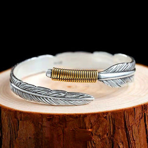 AETHRA #1 Feather Leaves Sterling Silver and Gold Handle Adjustable Bracelet